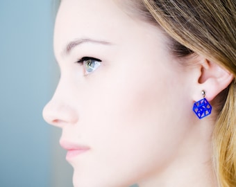 3d printed geometric cubic earrings, gift for architecture student math science geometry teacher engineer architect, hyper star cube light