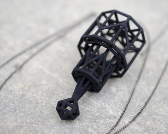 3d printed pendant in the shape of a geometric telescope or a stylized chandelier; gift for architect, astronomy teacher or science student