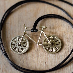 Bicycle 3d printed brass pendant charm necklace gift for biker fitness bike wheels cycle 2 wheeler jewelry sport lover cycler print kinetic image 2