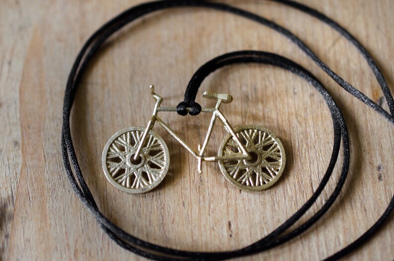 Bicycle 3d printed brass pendant charm necklace gift for biker fitness bike wheels cycle 2 wheeler jewelry sport lover cycler print kinetic image 2