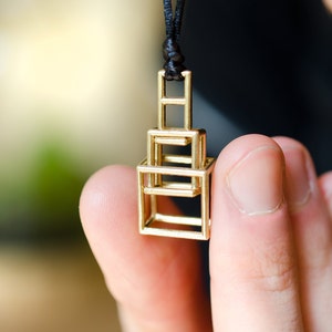 3d printed brass pendant necklace geometric gift architecture art teacher student for her him unisex rectangular kinetic jewelry wife metal