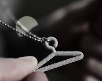 3d print jewelry necklace pendant charm clothing hanger coat metallic grey 3d printed gift for fashionista fashion blogger stylist designer