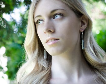 3d printed geometric earrings for architect or engineer, inspired by concrete beams shapes and construction; architecture student gift