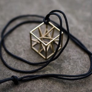 3d printed necklace metal pendant stylized cube star hyper cube for man mens jewel steel bronze 3d print jewelry geometric design unisex image 4