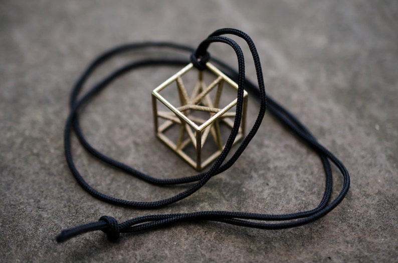 3d printed necklace metal pendant stylized cube star hyper cube for man mens jewel steel bronze 3d print jewelry geometric design unisex image 4