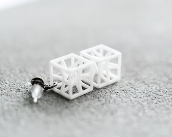 3d printed geometric cubic earrings, gift for architecture student math science geometry teacher engineer architect, hyper star cube light