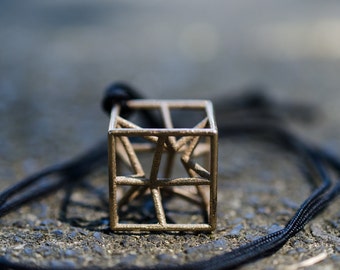 3d printed necklace metal pendant stylized cube star hyper cube for man mens jewel steel bronze  3d print jewelry geometric design unisex