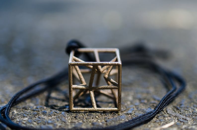 3d printed necklace metal pendant stylized cube star hyper cube for man mens jewel steel bronze 3d print jewelry geometric design unisex image 1