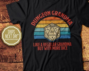 Dungeon Grandma: Como una abuela normal, pero con más dados. Camiseta unisex de algodón para nerds de Dungeons and Dragons.