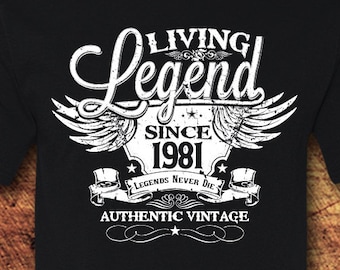 Living Legend Since 1981, 45th Birthday, Unisex Cotton Tee