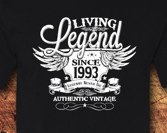 Camiseta unisex de algodón, leyenda viviente desde 1993, 33.º cumpleaños