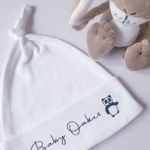 Personalised Newborn Baby Hat, Baby Hat, Newborn, Personalised Baby Accessories, Baby Panda, New Mum Gift, Pregnancy Gift, Baby Announcement