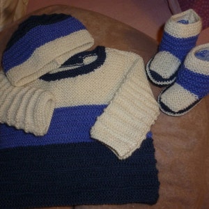 Enspull / BRA, hat and booties in MERINO wool knitting hand blue ideal for trousseau maternity image 2