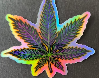 Holographic Sticker Marijuana Leaf Design (Hemp, Flower, THC, Bud)