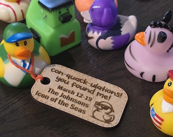 Etiquetas de pato de madera personalizadas: Juego de crucero, grabadas con láser - Juego de 10