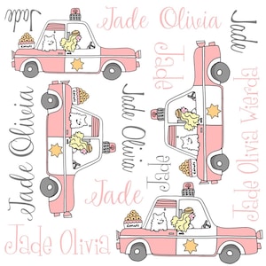 Personalized Pink Police Cop Baby Blanket, Custom Design, Burp Cloths and Minky Blanket, Police Car, Baby Cop Blanket, Female Police