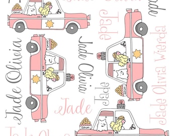 Personalized Pink Police Cop Baby Blanket, Custom Design, Burp Cloths and Minky Blanket, Police Car, Baby Cop Blanket, Female Police