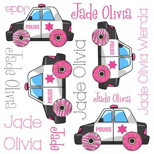 Personalized Pink Donut Police Cop Watercolor Baby Blanket, Custom Design, Burp Cloths and Minky Blanket, Police Car, Baby Cop Blanket