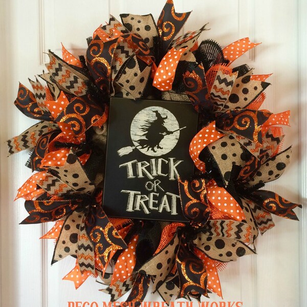 Halloween Wreath, Trick or Treat Wreath, Fall Wreath, Autumn Wreath, Paper Mesh Wreath, Deco Mesh Wreath, Halloween Decoration, Halloween