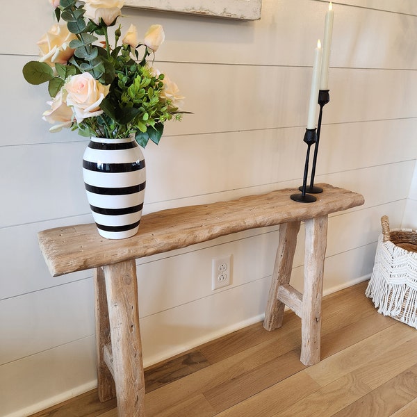 Wood Noodle Skinny Bench 3ft x 7 x 22 Weathered Blonde Driftwood Rustic, Bed Front, Entry, Hallway, Dining,Organic Neutral Farmhouse Coastal