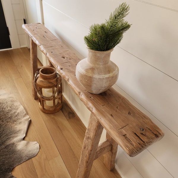 Skinny Wood Noodle Bench 4ft x6 x22 Weathered Blonde Driftwood Rustic, Bed Front, Entry, Hallway, Dining, Organic Cottage Farmhouse Coastal