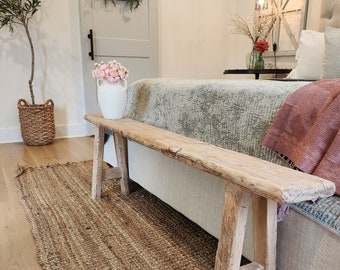 Wood Noodle Skinny Bench 5ft x 7x 18 Weathered Blonde Driftwood Rustic, bed front, Entry, Hallway, Dining,Organic Neutral Farmhouse Coastal