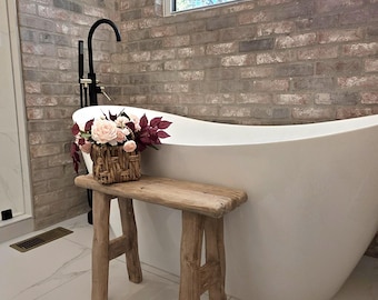 Handmade Wood Noodle Bench 24x7x18 Weathered Blonde Driftwood finish- Relaxed Rustic Coastal Organic design, Bathtub bench, versitile stool