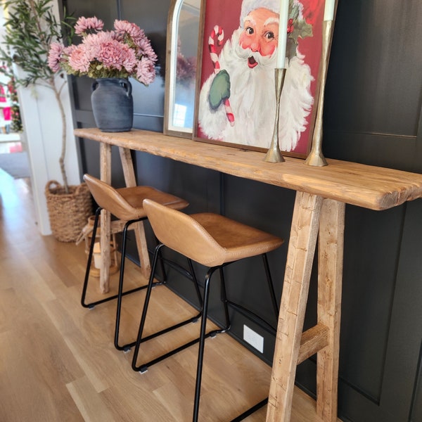 Wood Tall Table 6ft x 10x 36 Console Table, Pub Dining, Standing Desk, Entry, Aged Warm Tobacco finish, Organic Neutral Farmhouse