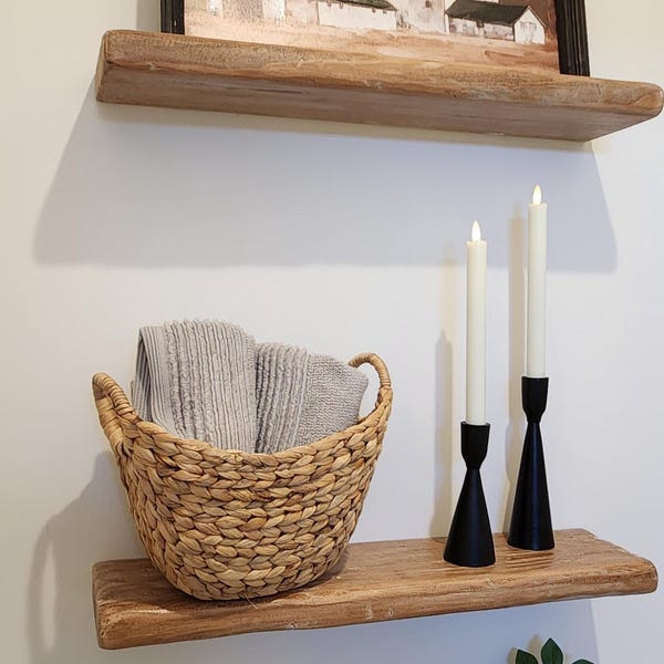 Floating Wood Shelves Blonde Weathered Driftwood finish 24"x6" Coastal Cottage Farmhouse Modern Minalimist Storage Bathroom, Bed, Kitchen