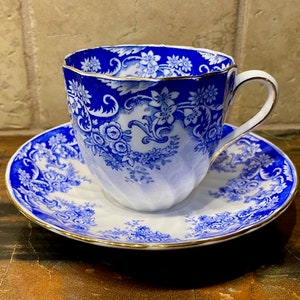 Royal Tuscan Teacup - Fine Bone China from England - Blue/White/Gold Rim