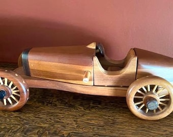 Vintage Wooden Toy Roadster Car - Works