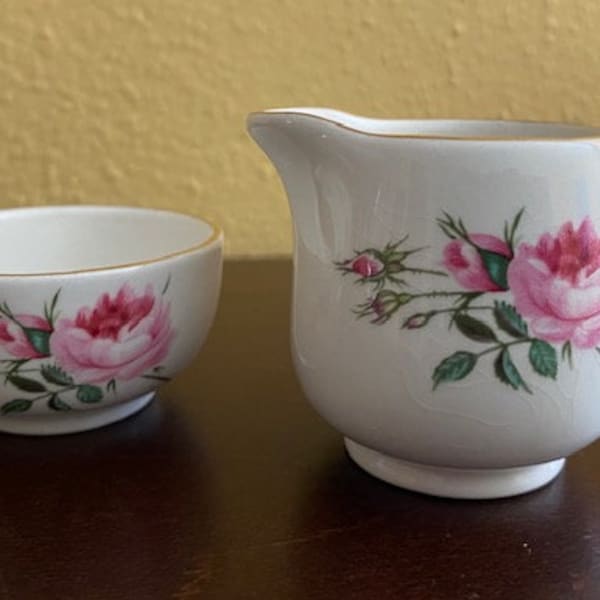 Old Foley Staffordshire Mini-Sugar Bowl and Creamer Set - Rose Floral