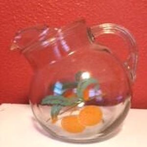 Vintage 60s Hazel Atlas Ball Pitcher - Orange Design - Glass Vintage Pitcher