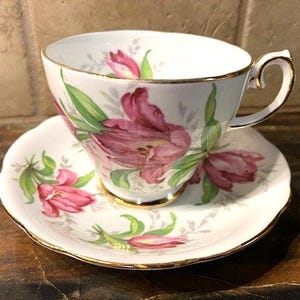 Vintage Rembrandt Gladstone Floral Teacup and Saucer Set Bone China