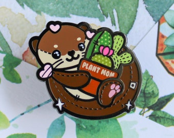 Plant Mom Otter Enamel Pin