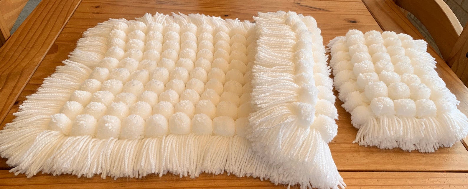 Dolls pram Pom Pom blanket and pillow set Etsy