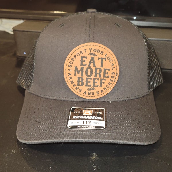 Eat More Beef Round Leatherette Patch Hat