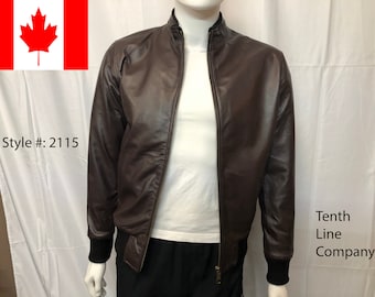 Genuine Leather Bomber Flight Biker Jacket for Men Brown Style#2115 By TenthLineCompany