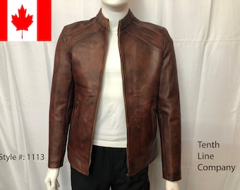 Genuine Leather Jacket for Men Moto Cafe Racer Biker Motorcycle Style#1113 by Tenth Line Company