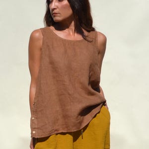 Tobacco Brown 100% Pure Linen Oversized Tank Top