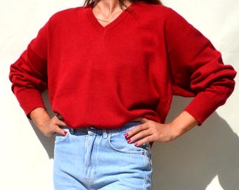 Burgundy red wool blend knitted unisex sweater,knit pullover.