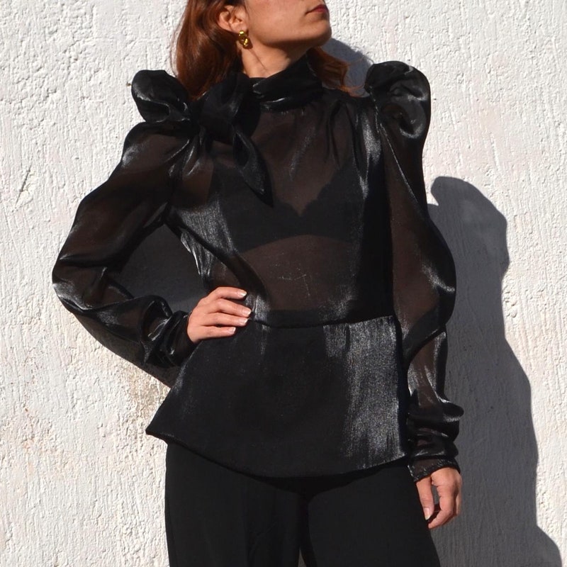 Organza Crinkled Blouse - Black main image 0