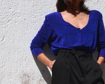 Royal blue stretch knit soft cardigan,blouse.size L