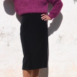 Black cotton velvet 90s stock high waist midi skirt.sizes 46 48