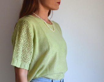 Pastel green 3d jacquard knit short sleeved sweater,knit top.usa 12