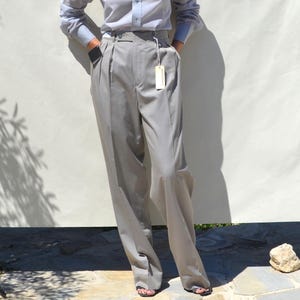 Christian Dior 80s/90s stock ciel beige pleated straight-slightly tapered leg trousers.size 42