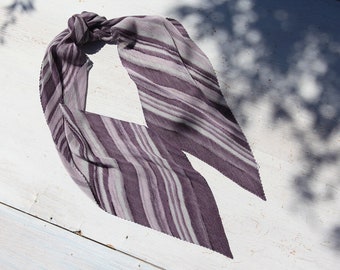 Vintage purple/ice gray micro-pleat beautiful asymmetric scarf,hair scarf,headband,foulard.