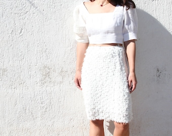 Deadstock Anna Riska white chic chiffon lined midi skirt.size m
