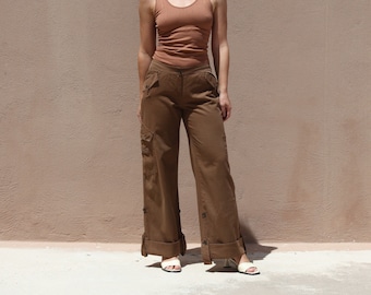 Deadstock brown wide leg cargo summer pants,trousers.size 38 (L-XL)