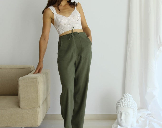 Women Summer Retro Pure Color 100%Linen Wide-leg Pants main image 1